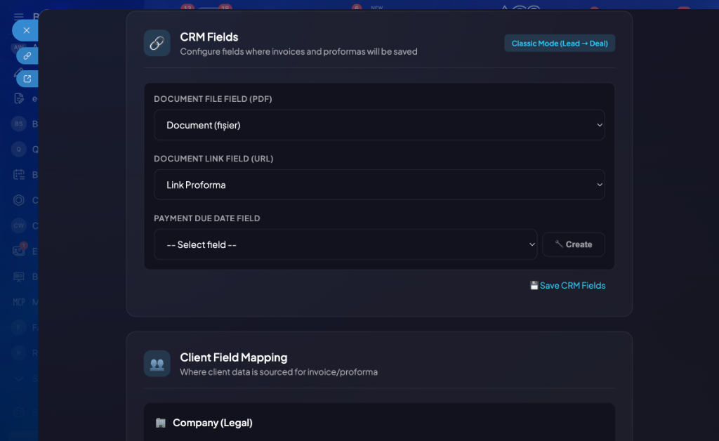 FacturoSync - Mapping des champs CRM